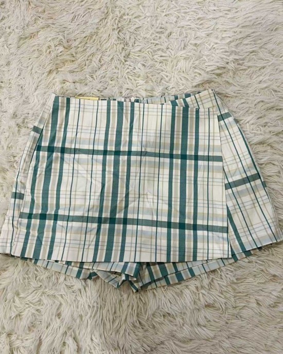 B家格子裤裙 青色